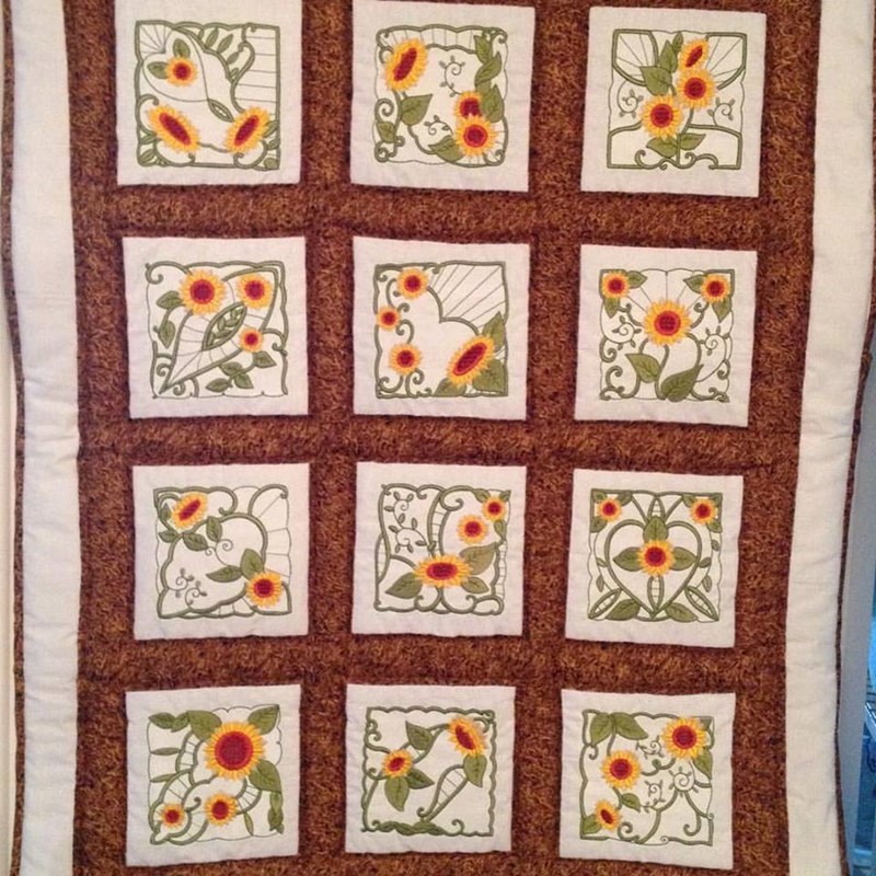 Embroidered Sunflowers Quilt