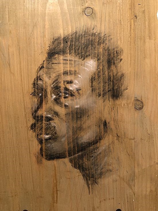 Charcoal on wood sketch.