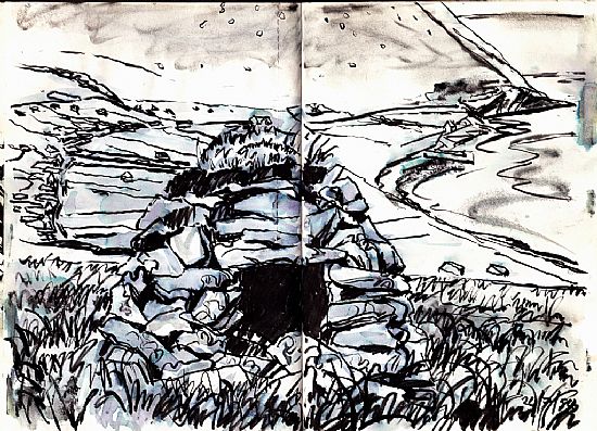 Sketch Hirta Village Bay St Kilda, scan 5 April 2013, copyright Alan Watson 1984