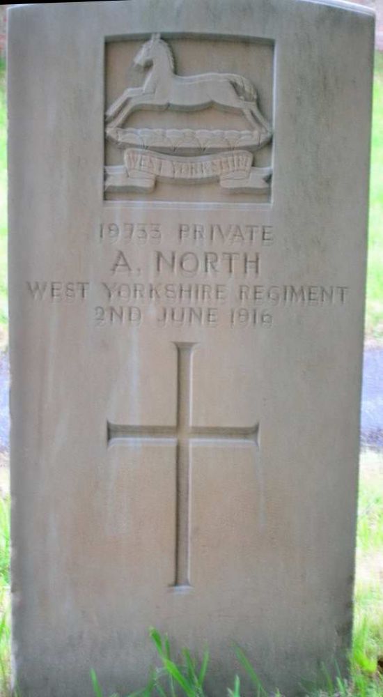 inscription reads: 19733 private/ a north/ west yorkshire regiment/ 2nd june 1916