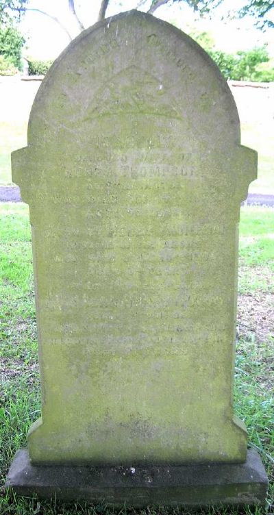 gravestone of henry & isabella thompson. inscription to their grandson harry reads: john henry (harry)/ beloved son of john and mary thompson/ killed in france 14th march 1916/ aged 21 years