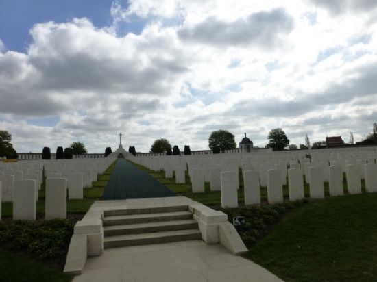 Built on the eastern edge of the Tyne Cot Cemetery located in Belgium Flanders in an area known as the Ypres Salient. On its panels are inscribed the names of 492 officers and men from the Yorkshire Regiment, who were listed as missing presumed dead, one of whom is Serjeant Fred Burks.