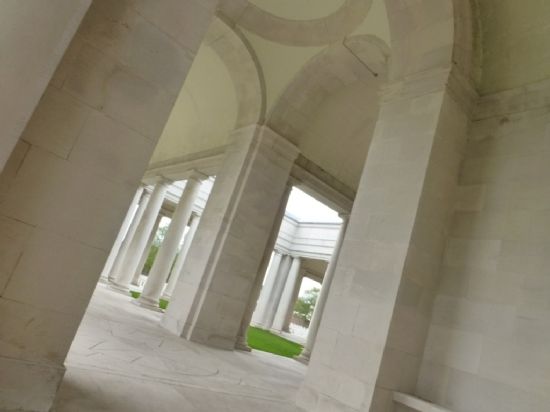 An internal view of the memorial. The names of Private P Dight and Private A Hobson can be found inscribed in bay 10 and bay 5 respectively.