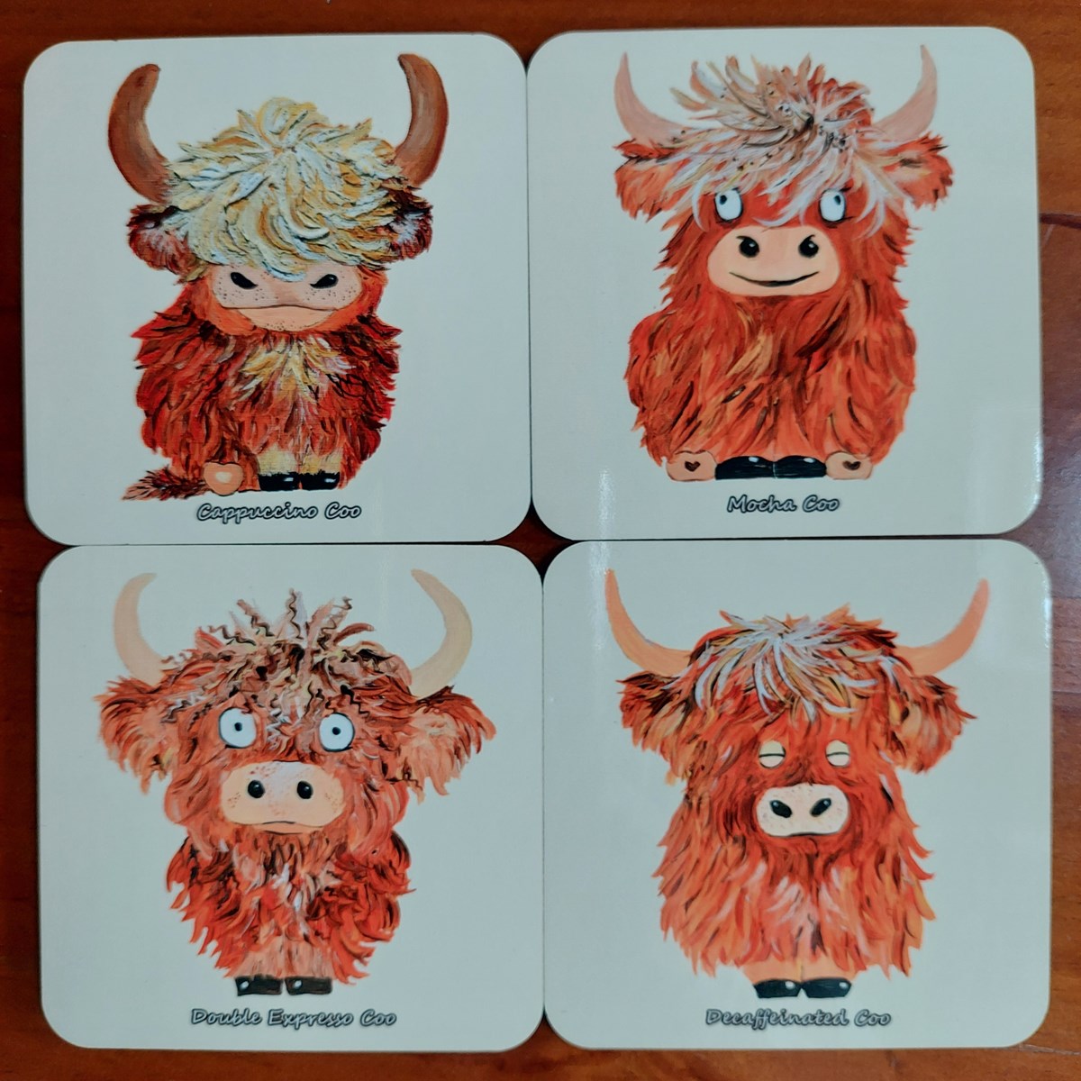 Caffeinated Coo Set for 4 Coasters