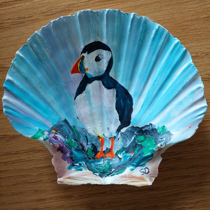 Hand Painted Shell, Puffin