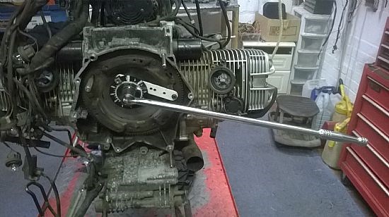 Torquing the new flywheel bolts