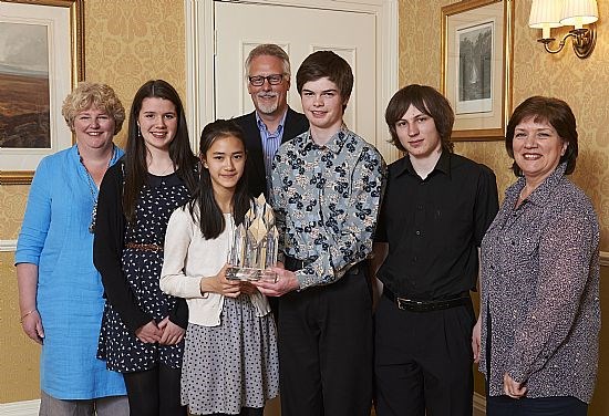 Judges & winners, as Findlay Spence (2012 winner) presents Molly with the trophy 