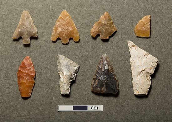 A selection of barbed and tanged, leaf shaped, butt ended and oblique flint arrowheads