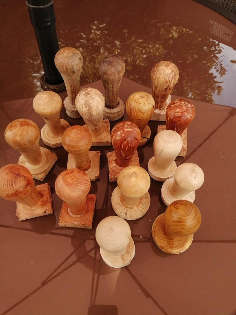 Another batch of walking stick Tops, Various woods