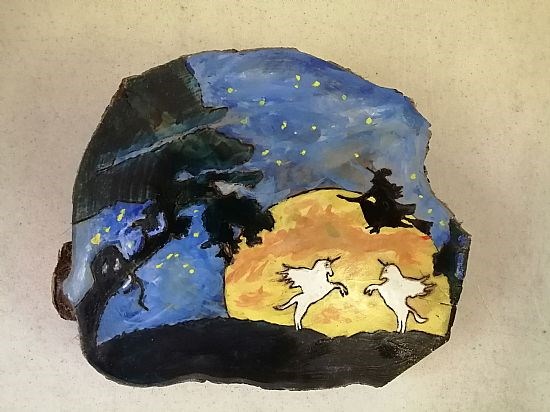 #439. Unicorn/witch painted plaque