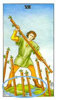 The Seven of Wands. His two odd shoes.