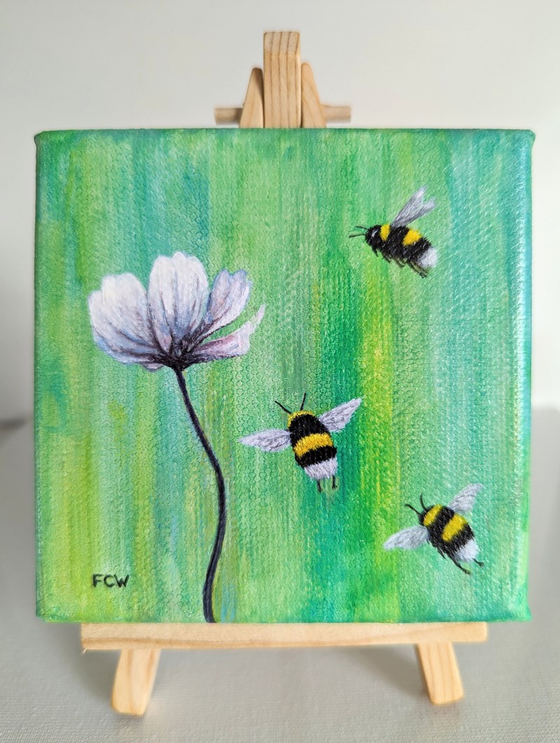 Three Bees on Easel Stand