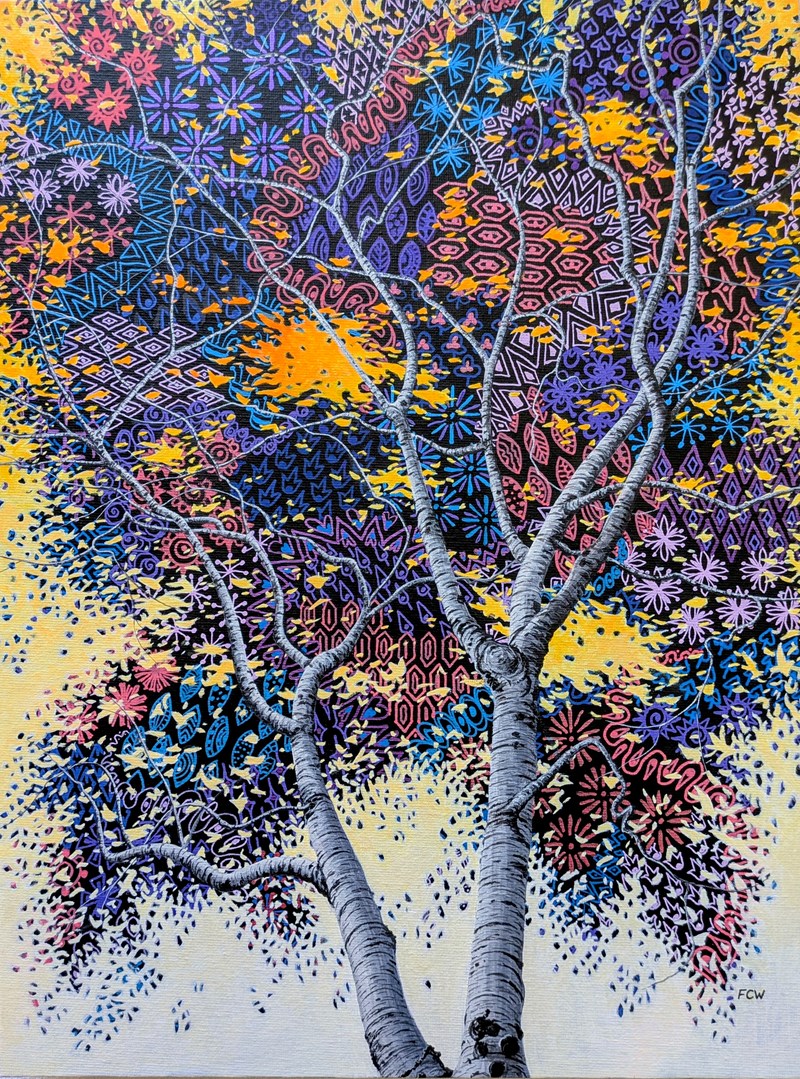 Sunset Purple Birch Trees