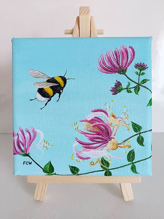 Bee in Honeysuckle on Easel Stand
