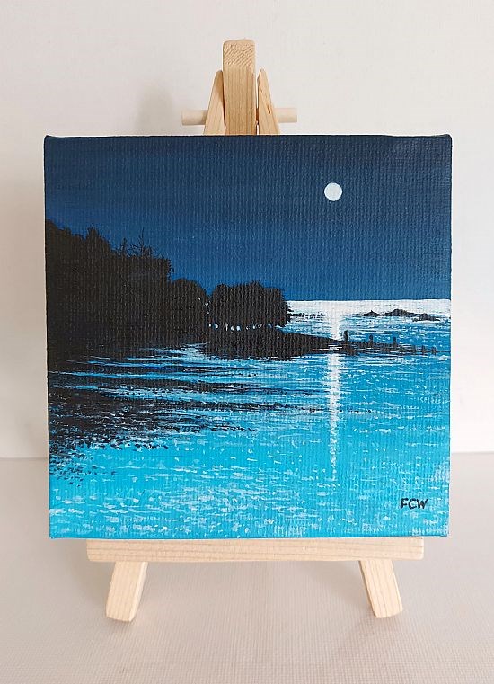 Blue Moonrise on Easel Stand