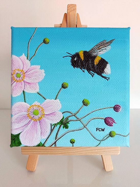 Bumblebee in Japanese Anemones on Easel Stand
