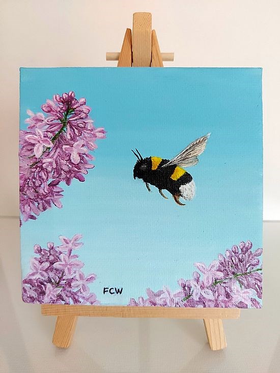 Bumblebee in Lilacs on Easel Stand