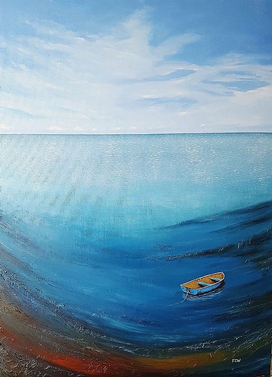 Calm Sea, Blue Boat