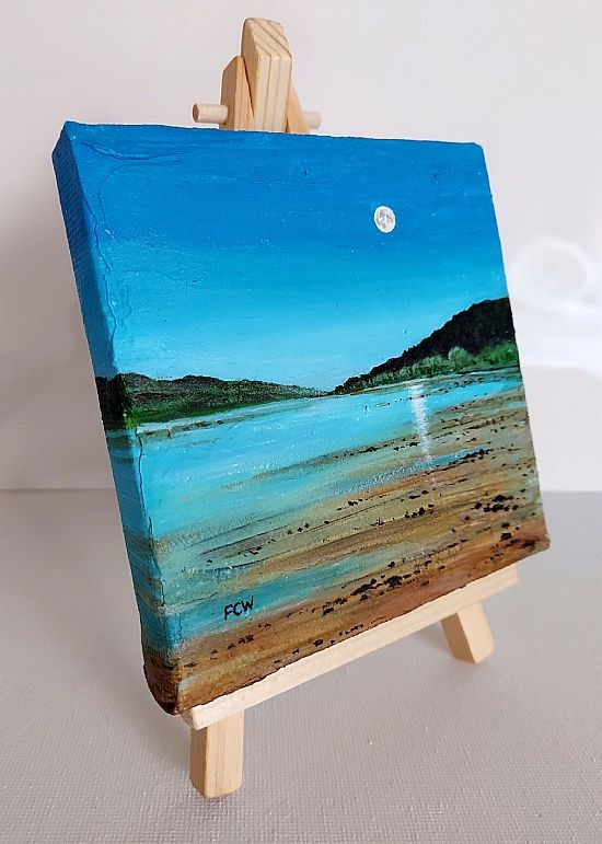 Full Moon Rising on Easel Stand