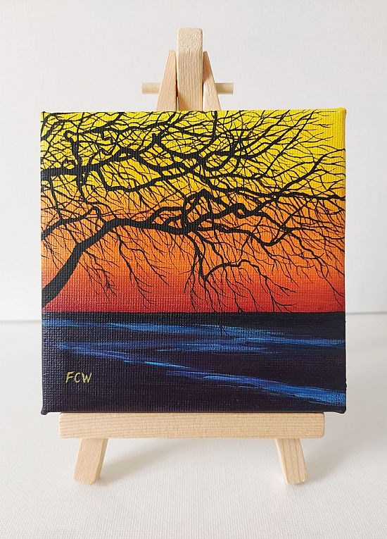 Trees at Sunset on Easel Stand