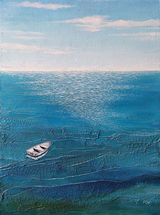 White Boat on a Shimmering Sea