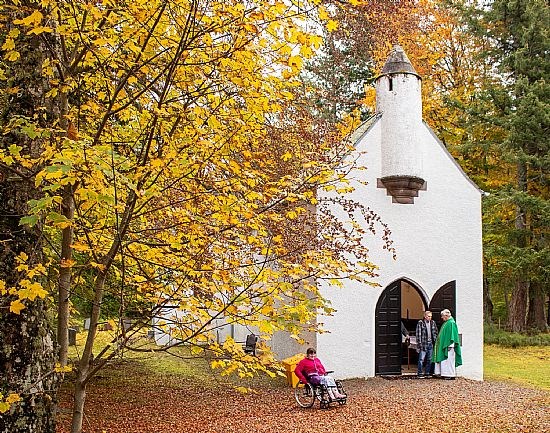 Church with autumn trees