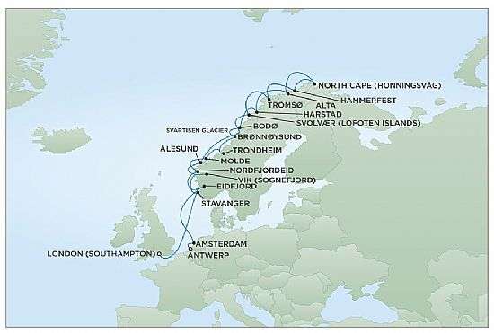 Map of cruise itinerary VOY250707