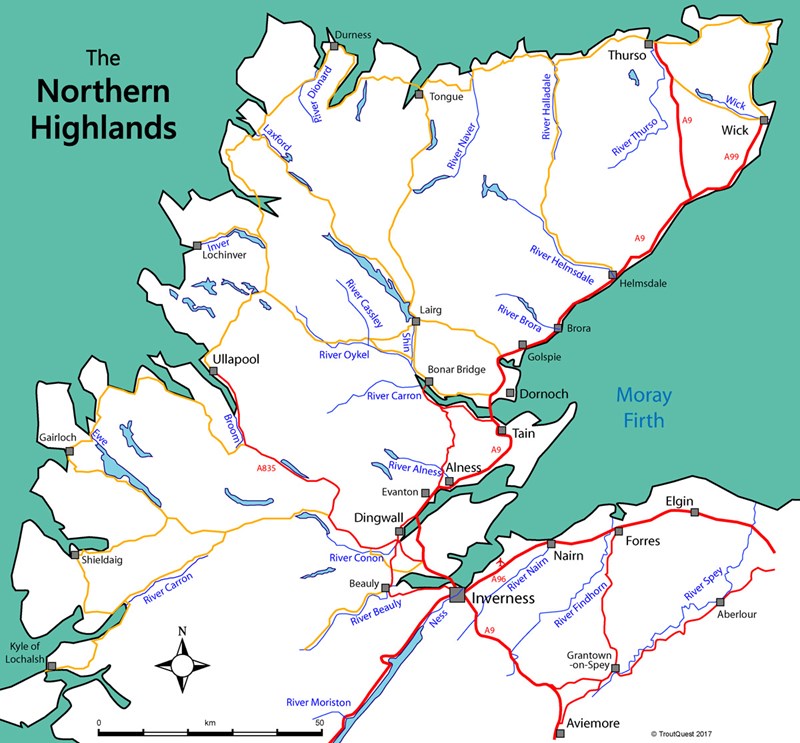 Map of North Highlands Salmon Rivers