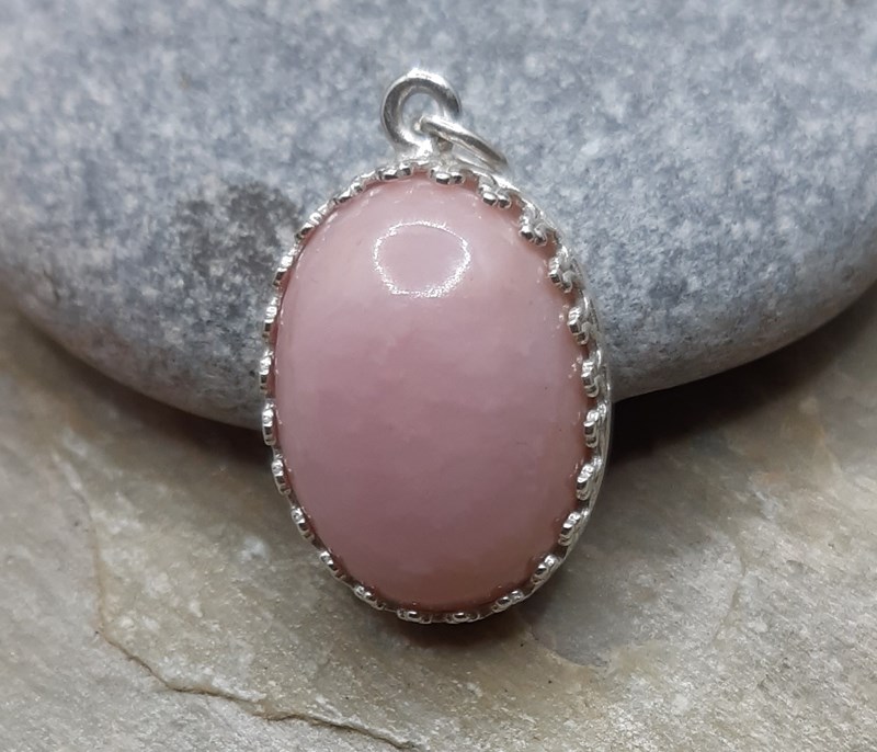 Small Pink Opal Pendant in sterling silver (925) gallery wire setting