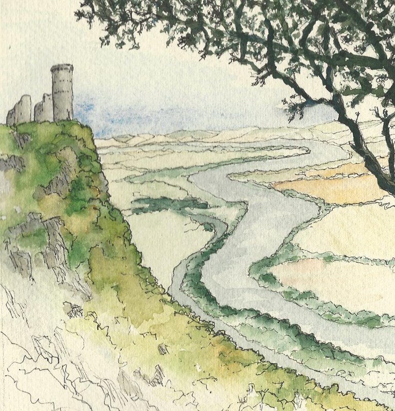 Kinnoull Hill (pen and watercolour)