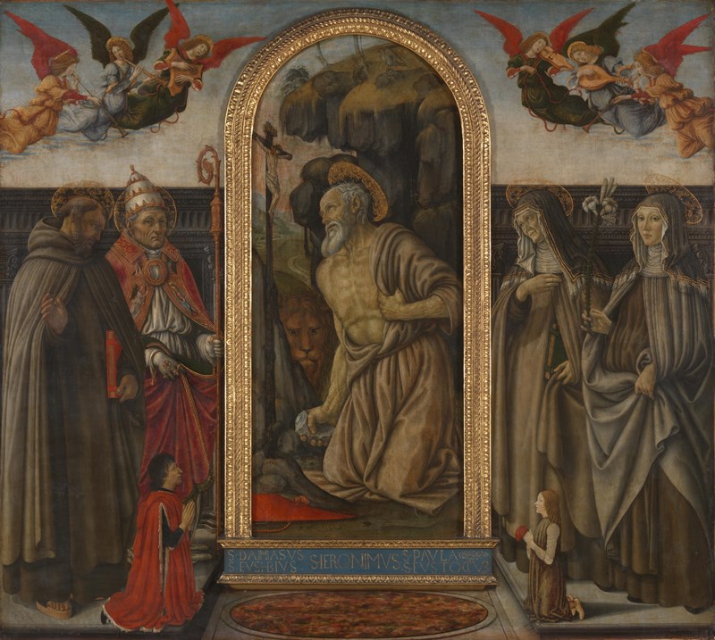 Religious painting of saints and angels