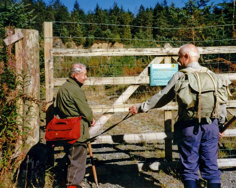 Sinclair Ross and George Downie at the gate to Binn Hill Quarry Huntly