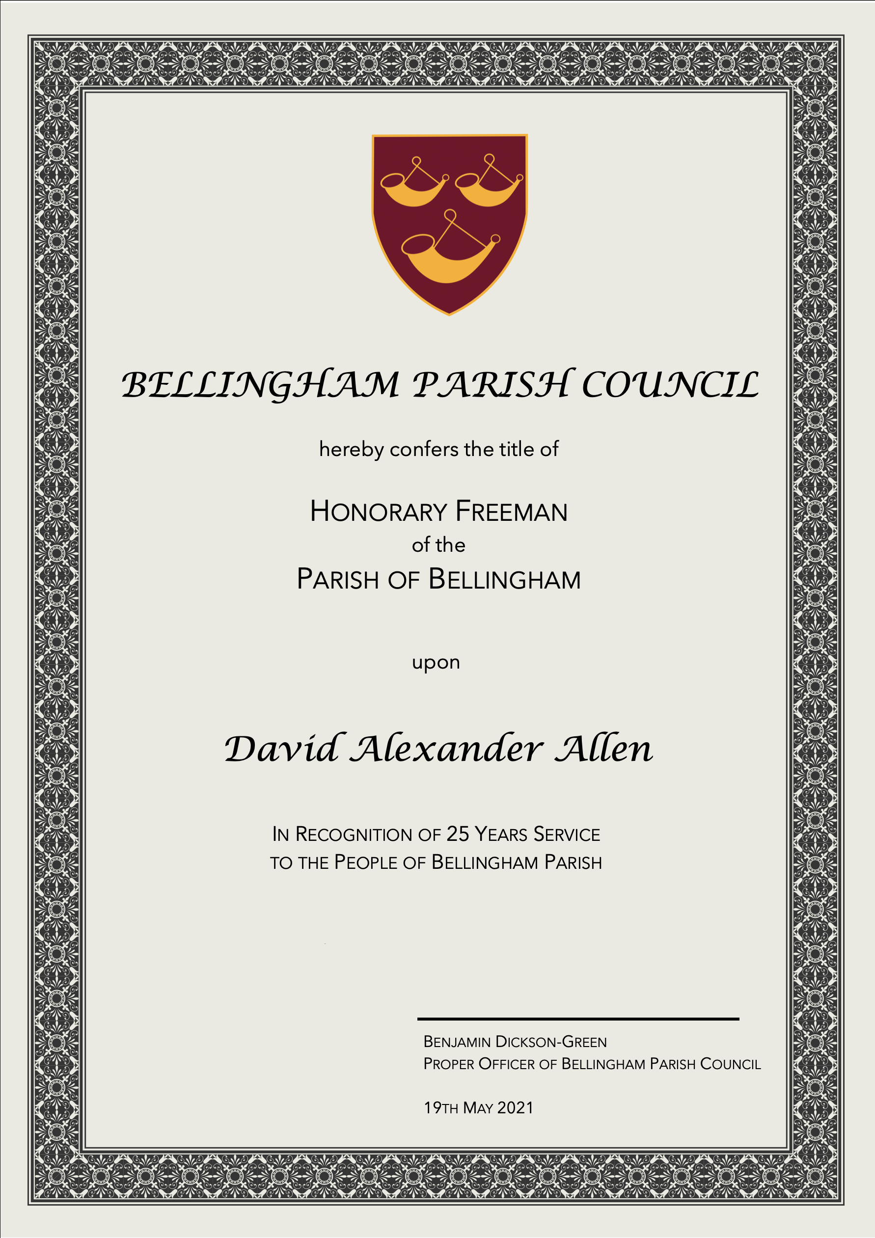 David Allen Certificate