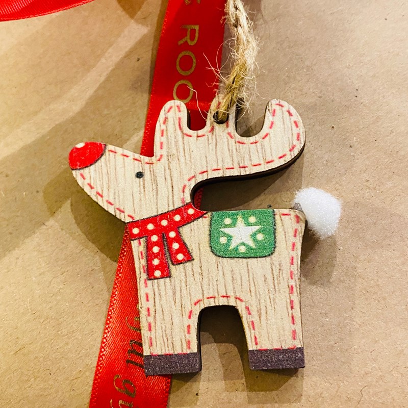 Mini Wooden Reindeer with fluffy tail Decoration 