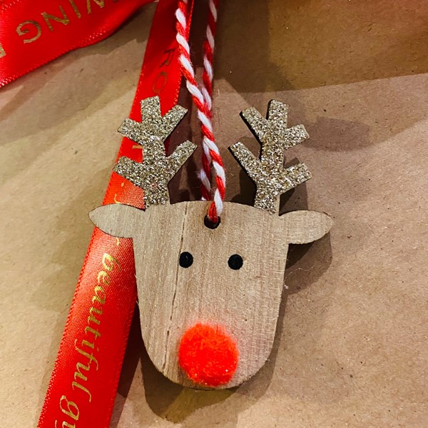 Mini Wooden Rudolph Head Decoration 