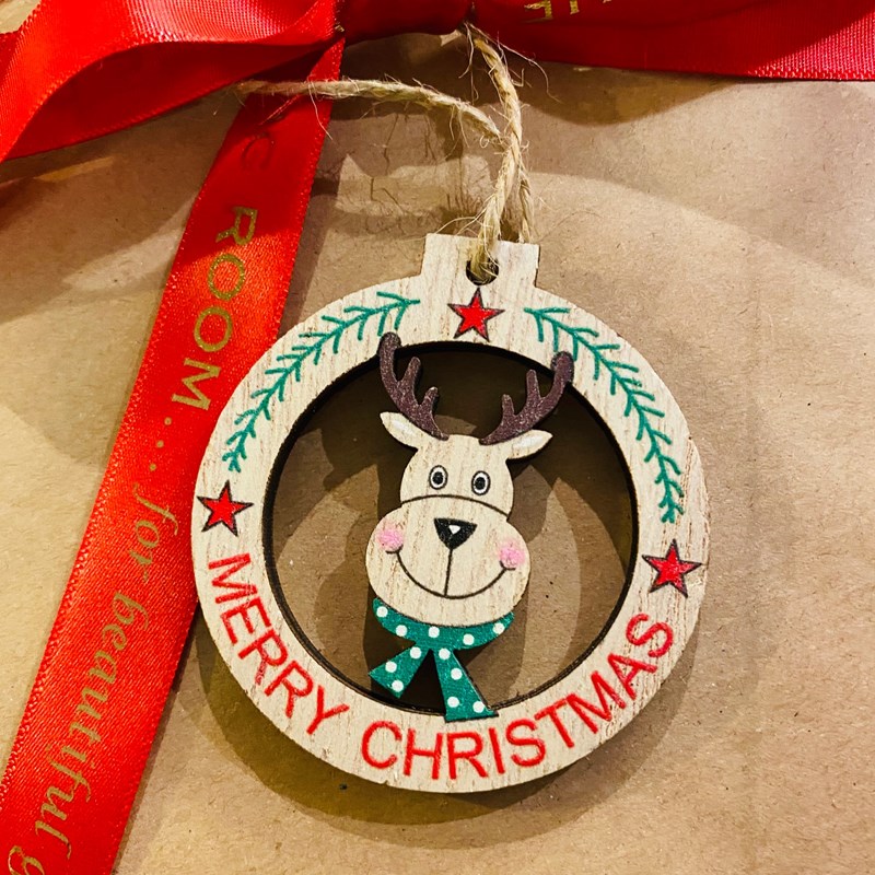 Mini Wooden Reindeer Round Decoration 