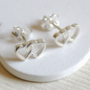 Silver Double Heart Earrings