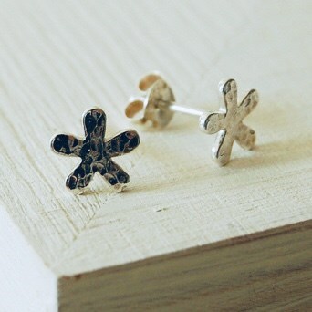 Silver Hammered Flower Earrings