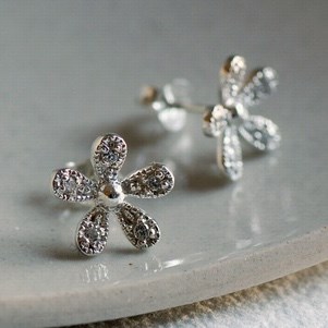 Silver Sparkly Flower Earrings 