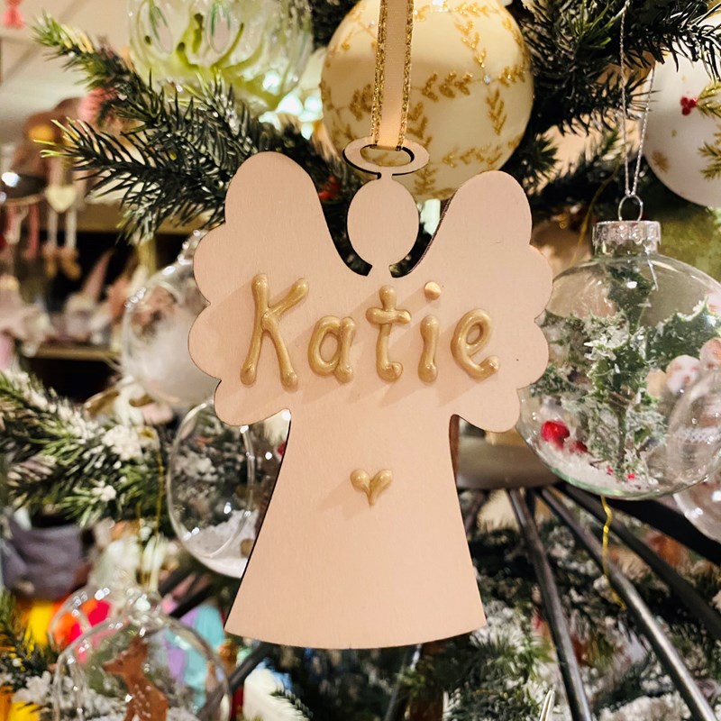 Personalised Wooden Angel Decoration 