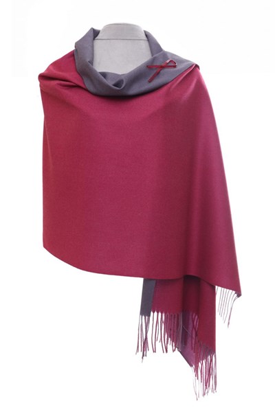 Raspberry/Heather Reversible Pashmina with Brooch 