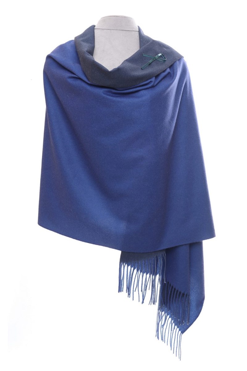 Indigo/Blue Reversible Pashmina with brooch 
