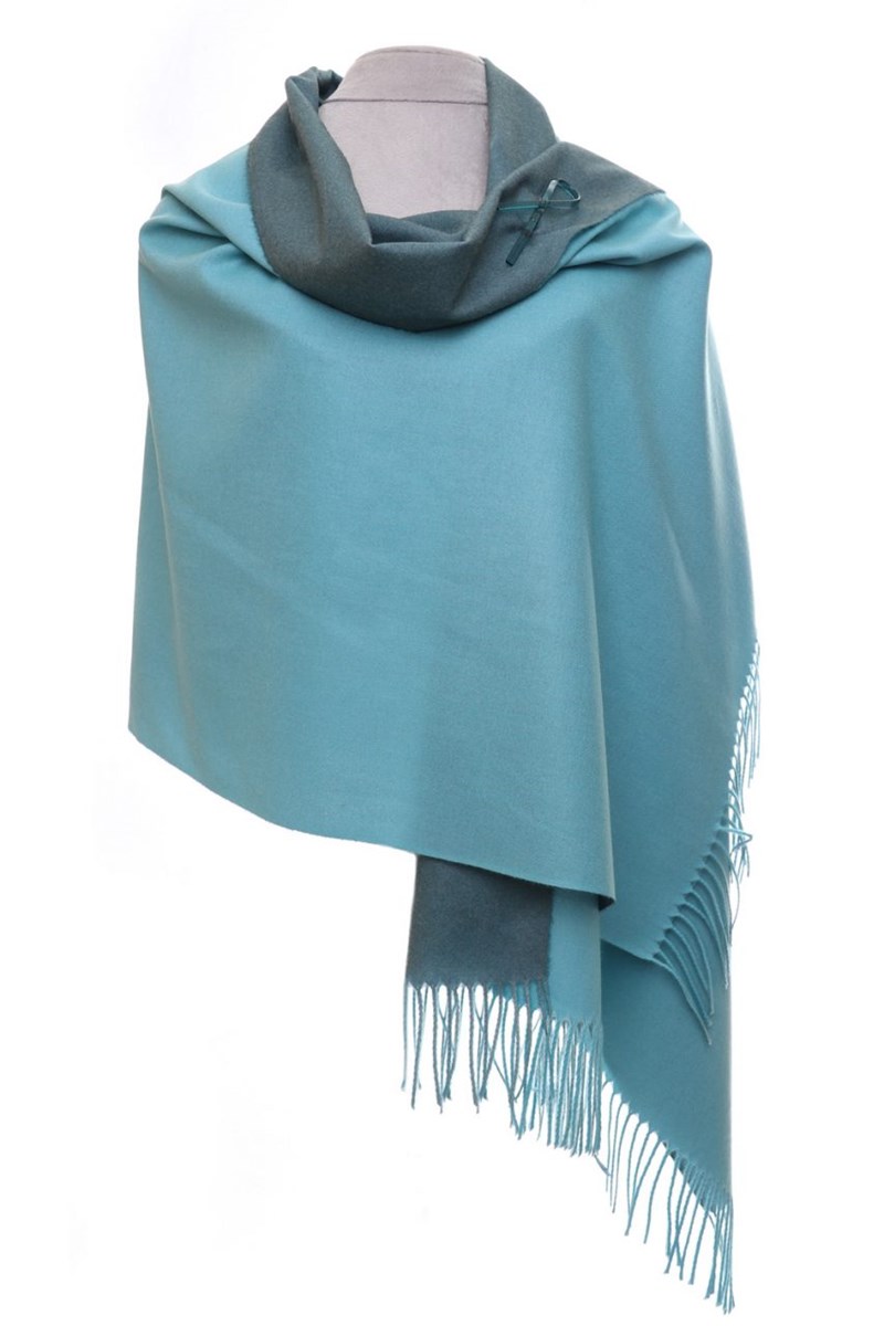 Aqua/Green Reversible pashmina with brooch 