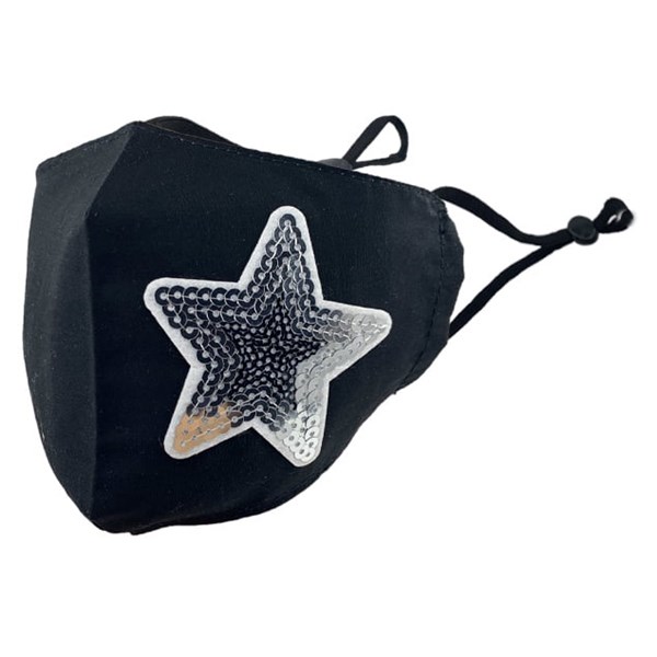 Black with sequins star adult fabric face mask