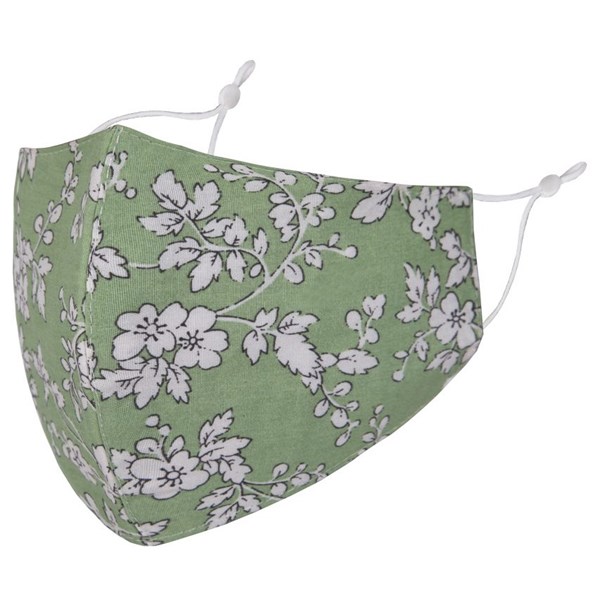 Green/White Flowers Adult Face Mask
