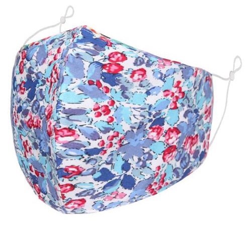 Bright blue multi floral adult face mask - with filter space 