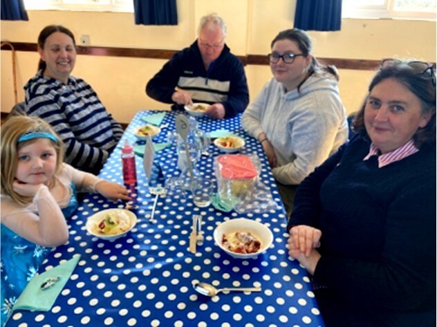 People sitting around a table eating