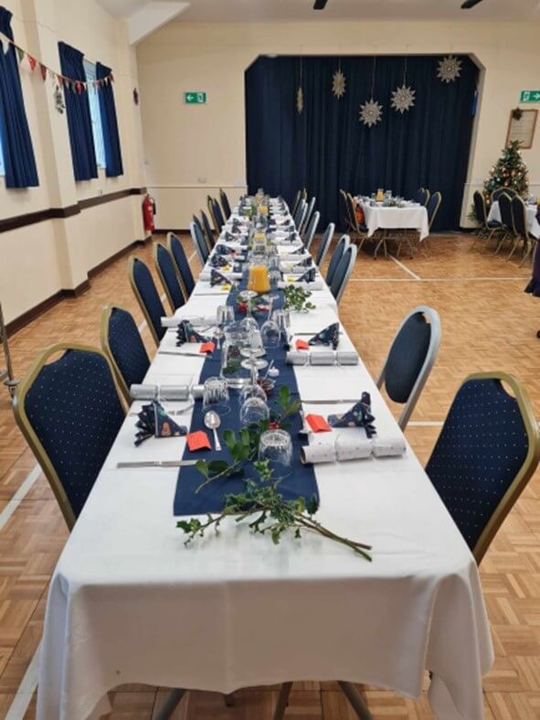 Long table set for Christmas lunch