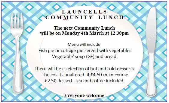 Community lunch poster, full text below