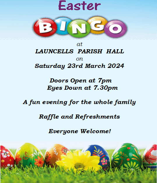 Easter bingo poster, full text below